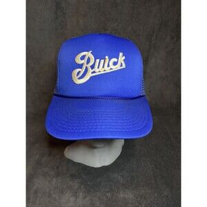 Vintage 80s Buick Trucker Hat Cap Blue Mesh Foam Snapback Embroidered Flawed